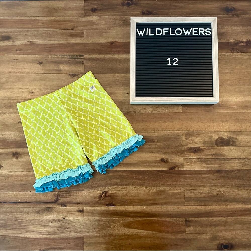 Wildflowers Best Day Ever Mossy Shorties Green Blue Ruffle Knit Floral 12
